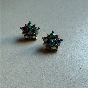 Elegant Gold and Blue Vintage Crystal Snowflack Winter Earrings